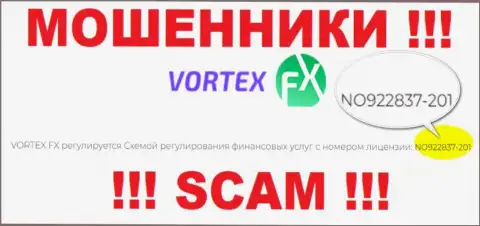Именно эта лицензия на осуществление деятельности приведена на официальном web-портале шулеров Vortex-FX Com