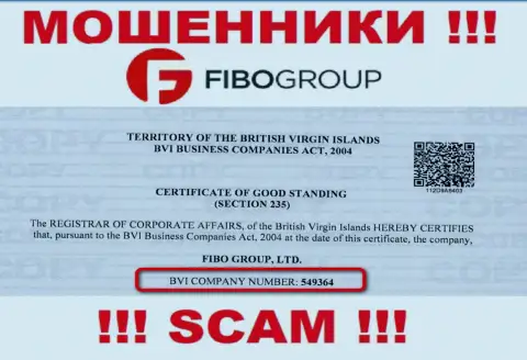 На сайте воров ФибоФорекс указан этот номер регистрации данной компании: 549364