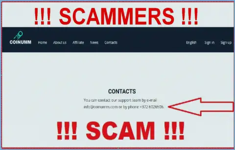 Coinumm Com phone number is listed on the cheaters website