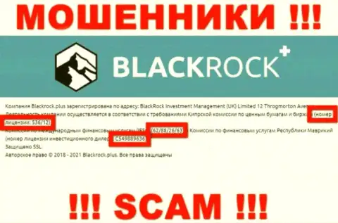 BlackRock Plus прячут свою мошенническую сущность, представляя у себя на сайте лицензию на осуществление деятельности