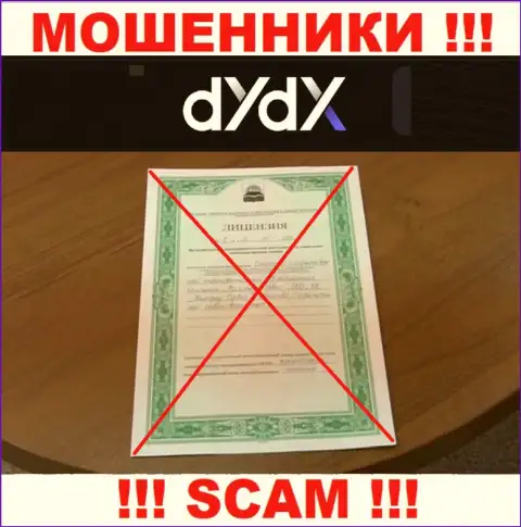 У конторы dYdX не представлены сведения о их номере лицензии - это циничные internet мошенники !