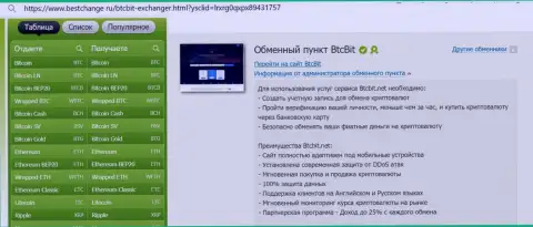 Информация о мобильной приспособленности сайта криптовалютного интернет обменника БТЦ Бит, размещенная на web-сервисе Bestchange Ru