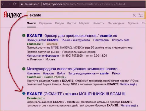 Посетители Yandex проинформированы, что Экзанте - это КУХНЯ !!!