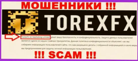 Юридическое лицо, которое владеет internet-обманщиками Торекс ФИкс это TorexFX 42 Marketing Limited